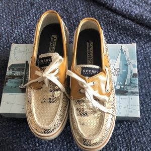 Gold sequin Sperrys- brand new!